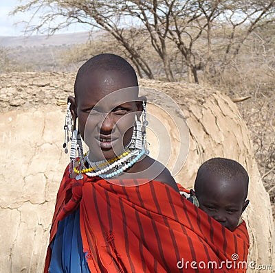 Masai Mother Carrying Baby on Back