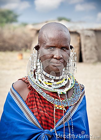 Masai woman with traditional ornaments, Tanzania.