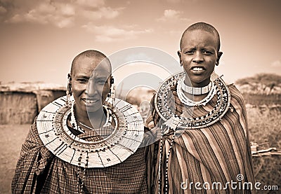 Masai women with traditional ornaments. Tanzania.