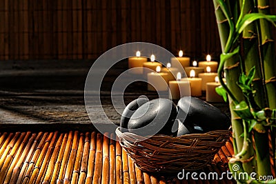 Massage Stones in Basket in Wellness Holistic Spa
