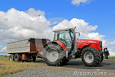 Massey Ferguson 7465 Agricultural Tractor Parked by Field