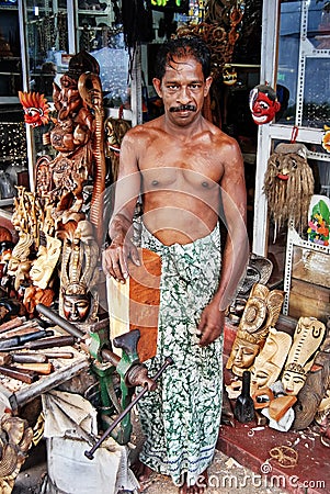 Master wood carving works of art workshop, under open sky