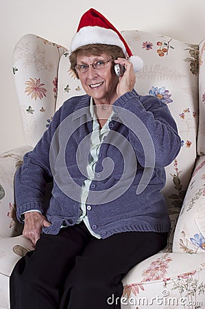 Mature Senior Woman Cell Phone Talk Christmas