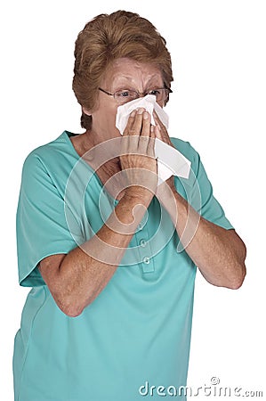 Mature Senior Woman Cold Flu Season Isolated