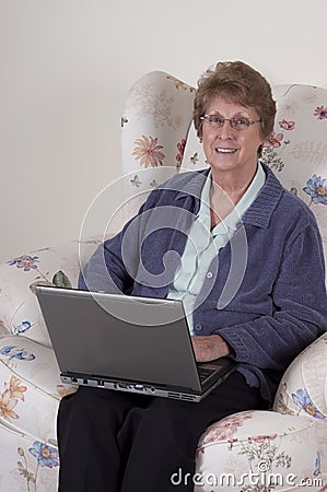 Mature Senior Woman Laptop Computer, Happy Smile