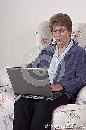 Mature Senior Woman Laptop Computer Shock Surprise
