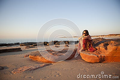 Mature Woman Beach at Sunset