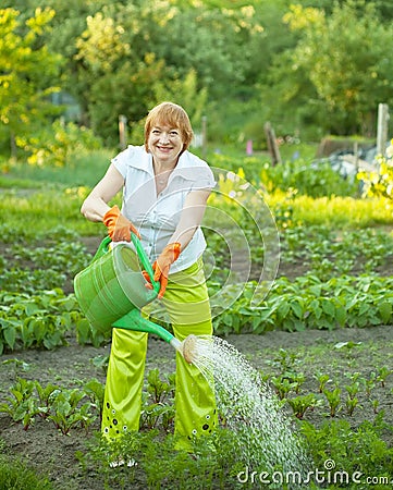 Mature woman watering plant