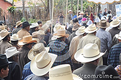 Mayan indigenous celebrating the arrival of the bishop at San Pe