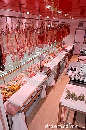 Meat department with typical Italian sausages