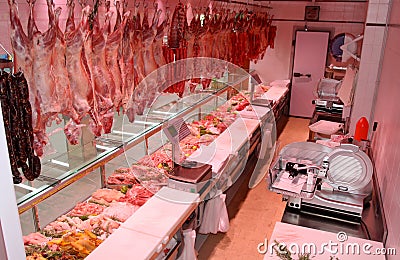 Meat department with typical Italian sausages