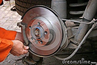 Mechanic changing brake disc