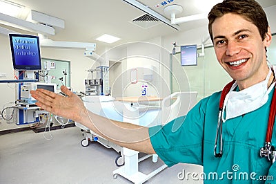 Medic showing surgery room