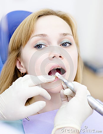 Medical dentist procedure of teeth polishing with