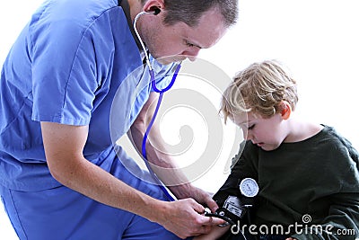 Medical worker and young boy