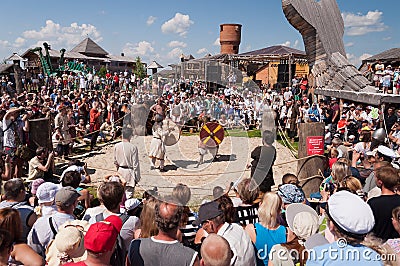 Medieval fight at a historical reenactment festival held in Abal