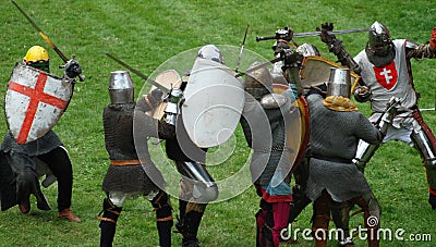 Medieval footed knights, fight