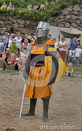 Medieval knight with shield and helmet