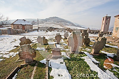 Medieval stone tombs in a village