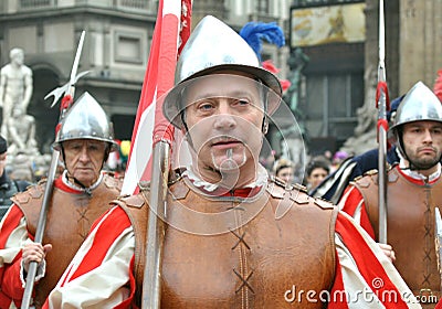 Medieval warriors in a reenactment parade in Italy