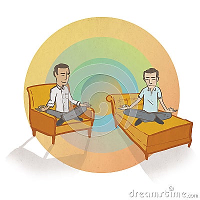 Meditating Men with rainbow background