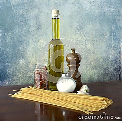 Mediterranean food:oil, garlic,chili noodles