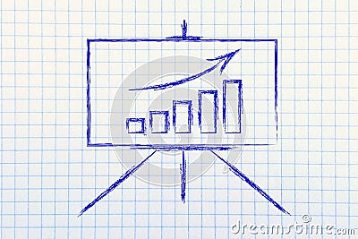 Meeting room whiteboard stand with positive stats graph