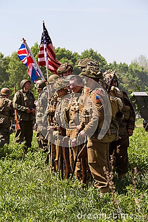 Members of Red Star history club wear historical American uniforms during historical reenactment of WWII