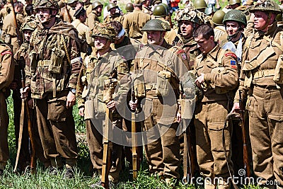 Members of Red Star history club wear historical American uniforms during historical reenactment of WWII