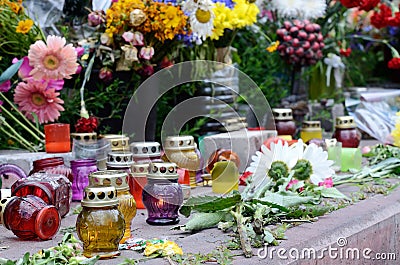 Memorial candles at Maidan square,Kiev,UKraine