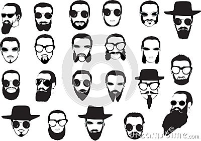 Men faces with beards and glasses