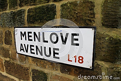 Menlove avenue sign in Liverpool