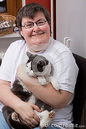 Mentally disabled woman with cat