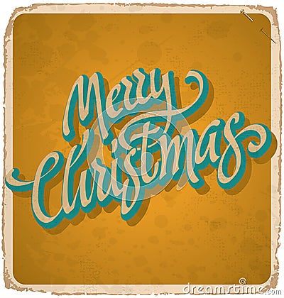 MERRY CHRISTMAS hand lettering vintage card (vector)