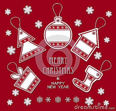 Merry Christmas and New Year labels in red color