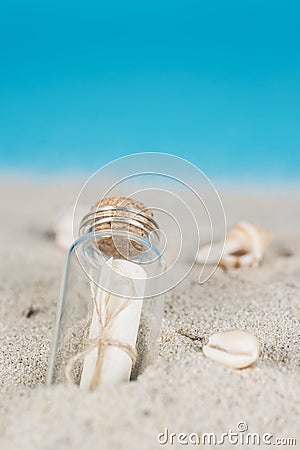Message in a bottle on the sand of th beach