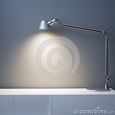 Metal Lamp On The White Desk In Black Wall Interior Room