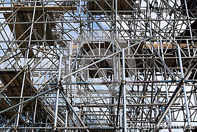 Metal scaffold on construction site