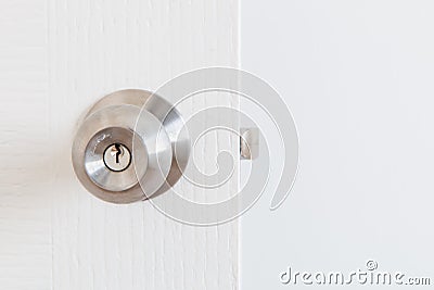 Metallic knob on white door