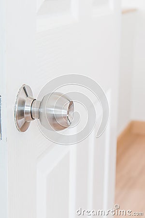 Metallic knob on white door