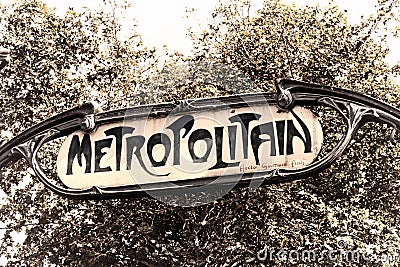 Metropolitain Old Paris Metro Station Vintage Sign
