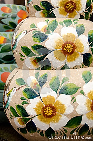 Mexican colorful ceramic pots in a workshop