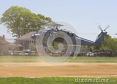 MH-60S helicopter from Helicopter Sea Combat Squadron Five with US Navy EOD team landing for mine countermeasures demonstration