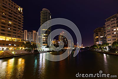 Miami Beach city landscape at night.