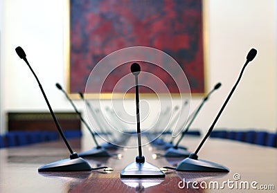 Microphones in the empty conference room