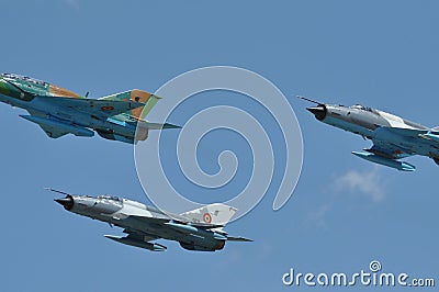 MIG 21 LANCER fighter plane performs a demonstration flight on the Romanian Air Fest