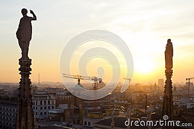 Milan, skyline 2013 at sunset from Duomo cathedral