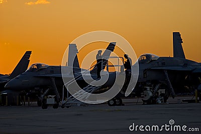 Military jets at sunset