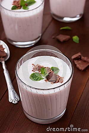 Milkshake with strawberry, chocolate and mint