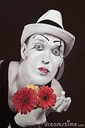 Mime With Red Bow Ina White Hat And Striped Gloves Stock Photography - Image: 16596512 - mime-white-hat-bouquet-red-gerberas-funny-black-background-52115247
